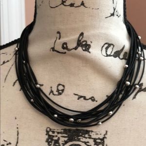 Guitar Strings necklace with silver tone beads